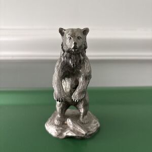 Pewter Standing Bear Figurine - Signed A. White - 4" - 10 oz - Very Detailed